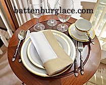 White Hemstitch Diner Napkin wtih Soybean colored border